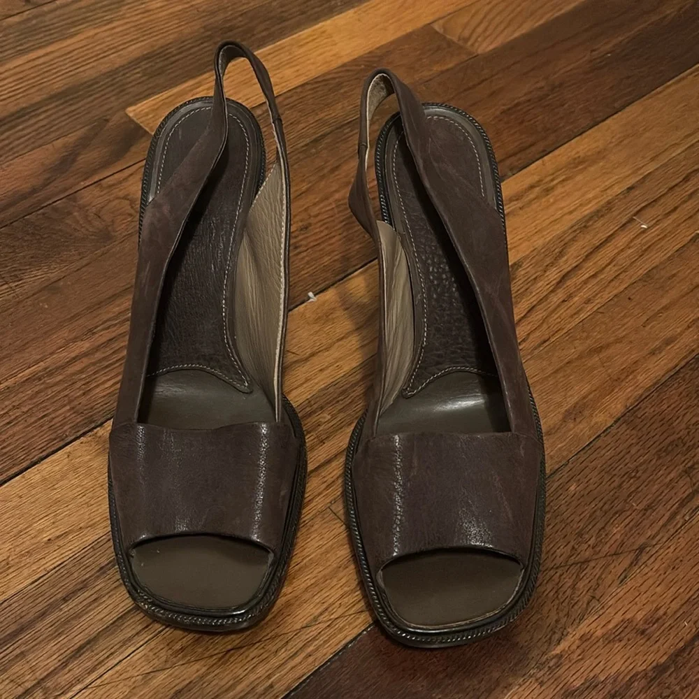 Marni Brown Leather Slingback Heels - Picture 1 of 4